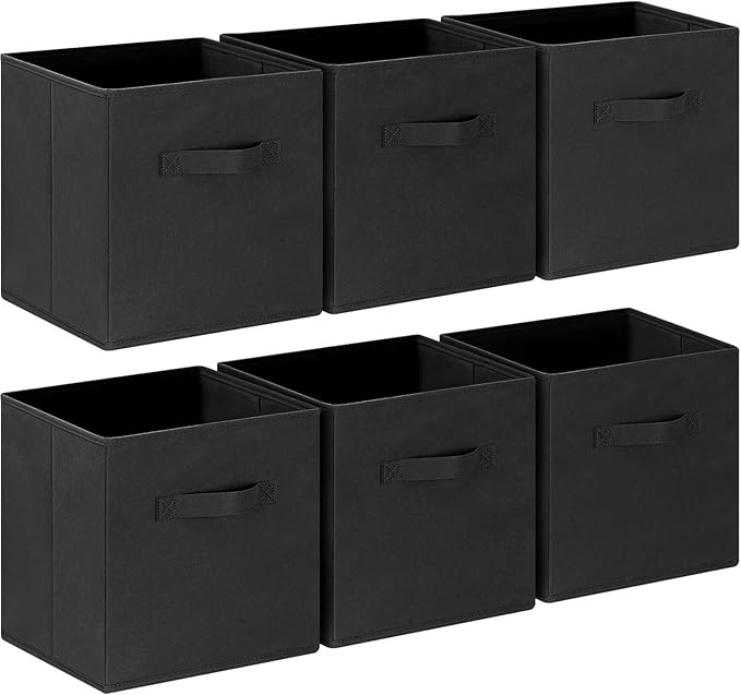 GhvyenntteS Storage Cubes 6 Pack, 11 Inch Cube Storage Bins with Dual Handles, Collapsible Heavy Duty Fabric Bins for Shelves Closet, Baskets for Organizing Clothes Bedding Toys Books (Black)-HomvellaHome