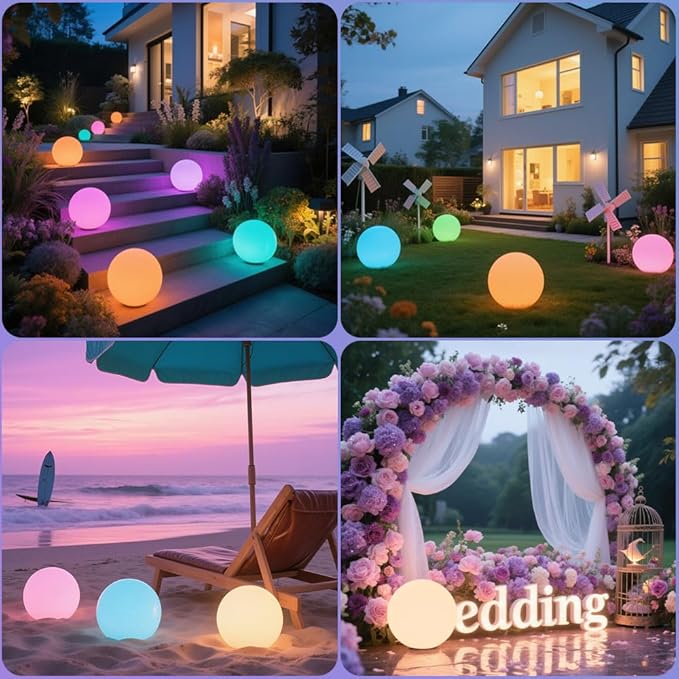 10-in Solar Globe Light, Solar Garden Ball Light Outdoor w/Remote, 16 RGB Color 4 Modes Glowing Ball, Waterproof Smart Light Sensor Control Outdoor Orb Lamp w/Ground Stake for Pathway Patio Yard Party-HomvellaHome