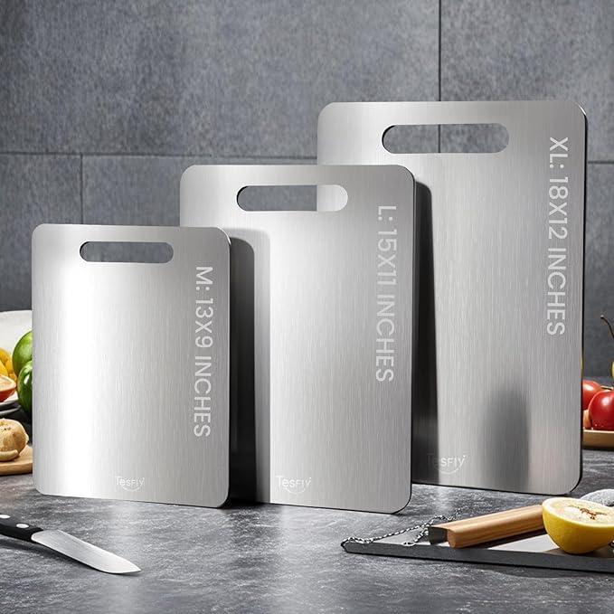 2 Pack Titanium Cutting Board- 100% Pure Titanium Cutting Boards For Kitche,Easy to clean,Double-sided food-grade Cutting Board For Cutting Meats, Fruits And Vegetables,M + L-HomvellaHome