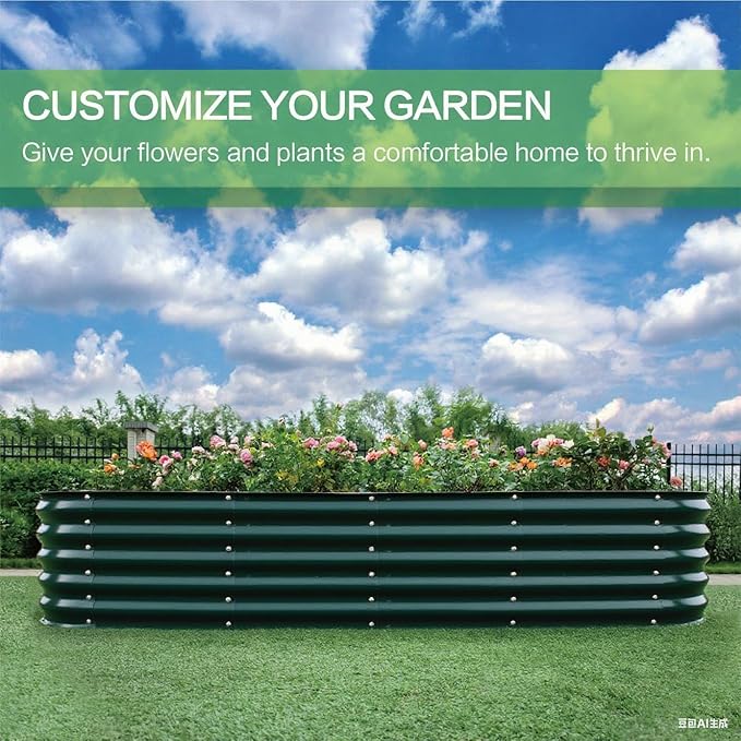 Gardmax Galvanized Raised Garden Bed, Lightweight Planter Boxes Outdoor with Easy Assembly, Large Garden Bed for Vegetables, Fruits, Flower Dark Green 8FT-HomvellaHome