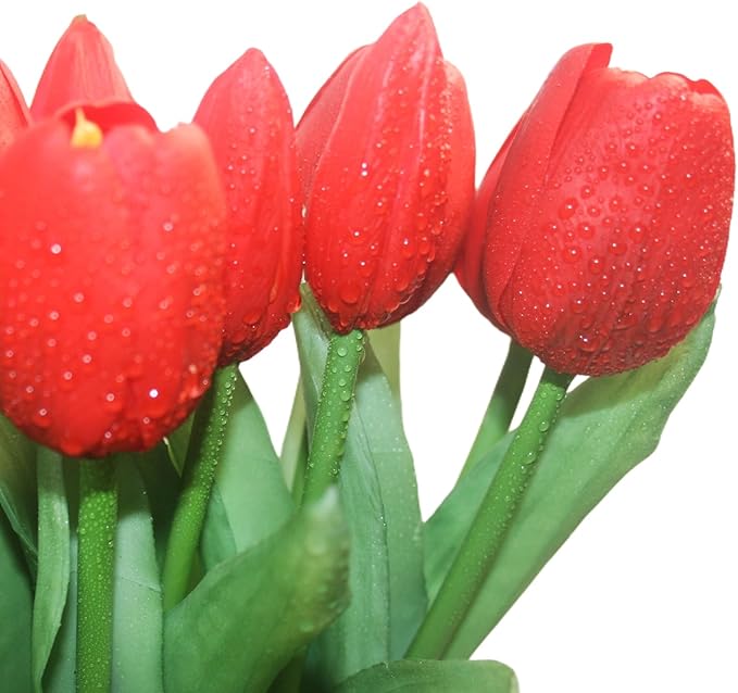 15pcs Artificial Tulips Flowers, Fake Tulips Real Touch, Faux Latex Bouquets, for Party Wedding Home Room Decoration (Red)-HomvellaHome