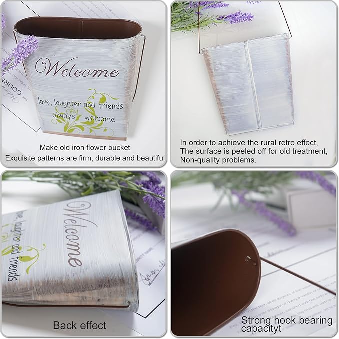 GDYOOSHOW 3Pcs 7.4" Tall Galvanized Metal Hanging Planter Rustic Wall Flower Bucket Echelon Wall Pot for Garden Balcony Indoor or Outdoor-HomvellaHome