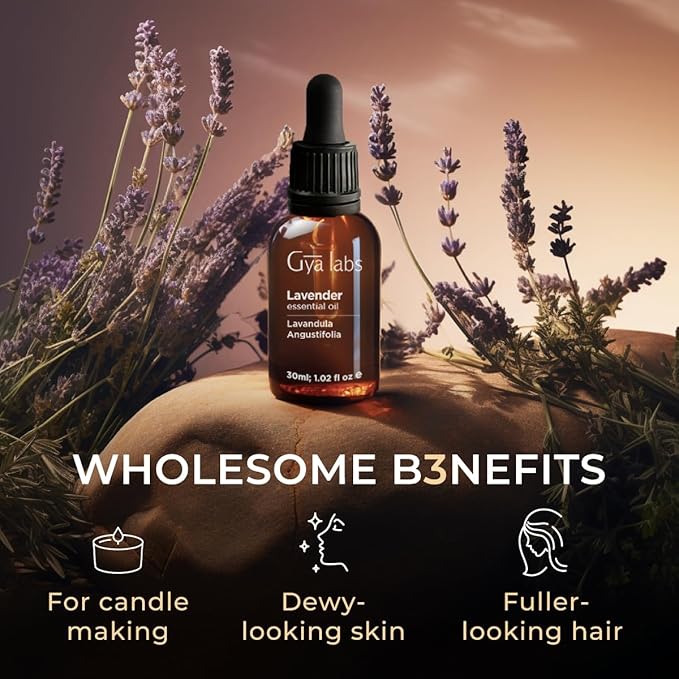 Gya Labs Lavender Essential Oil for Diffuser - 100% Pure Natural Lavender Oil for Skin, Hair, Massage, Candle Making & Aromatherapy (1.02 Fl Oz)-HomvellaHome