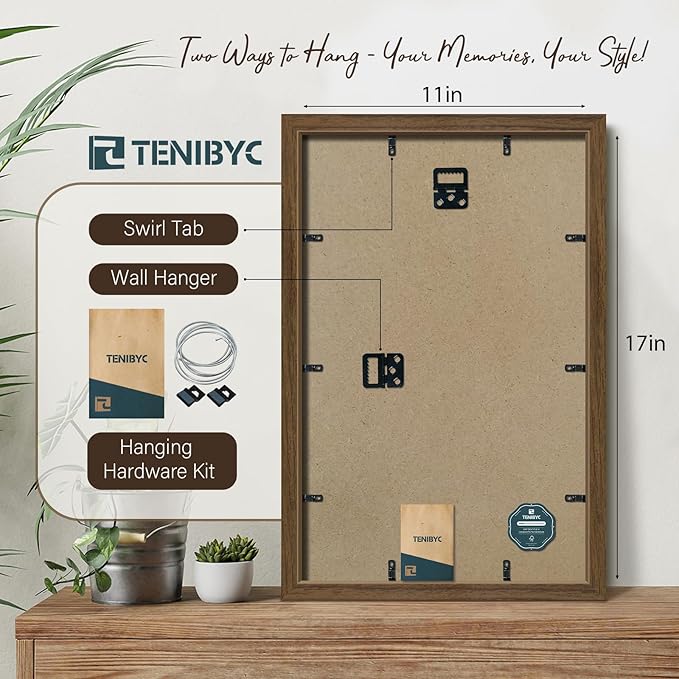 11x17 Picture Frame 3 Pack - Brown Woodgrain, Wood Photo Frame, HD Tempered Glass, Wall Gallery Poster Frame-HomvellaHome