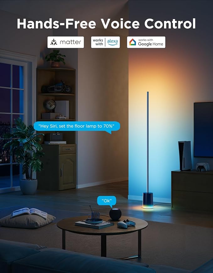 Govee Floor Lamp 2 with Matter, RGBIC, Warm Cool White LED, Alexa Compatible, 1725lm, Music Sync, Scene Modes, Smart Floor Lamp for Living Room, Bedroom, Blue(1 Pack)-HomvellaHome