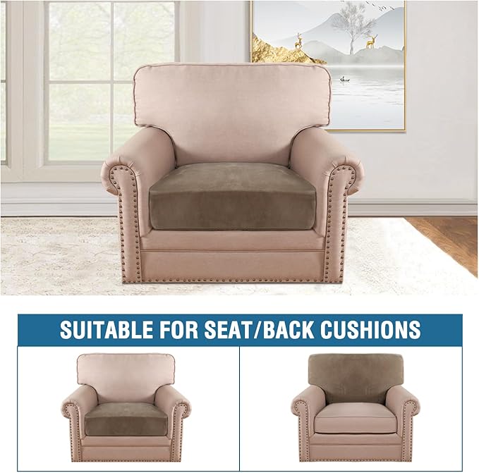 H.VERSAILTEX Velvet Stretch Couch Cushion Cover Plush Cushion Slipcover for Chair Cushion Furniture Protector Seat Cushion Sofa Cover (1 Piece Armchair Cushion Covers, Mocha)-HomvellaHome