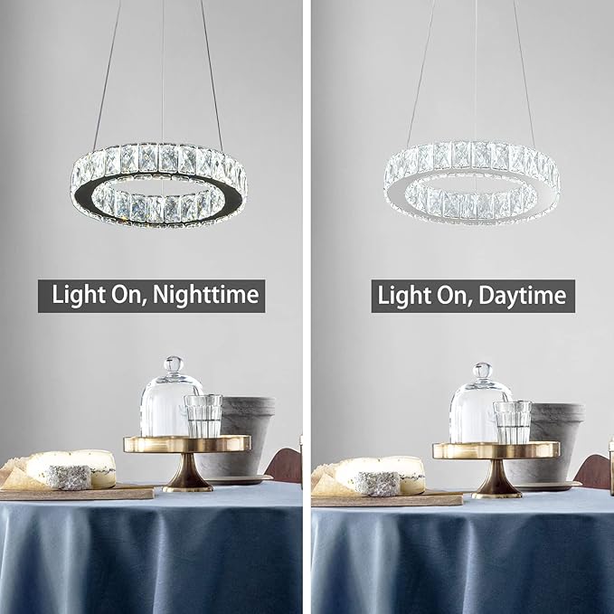 11.8" Crystal Chandelier LED Round Flush Mount Ceiling Light Fixture Modern Hanging Pendant Lighting Mini Ring Chandeliers for Dining Room Kitchen Island Hallway Bathroom (Cool White)-HomvellaHome