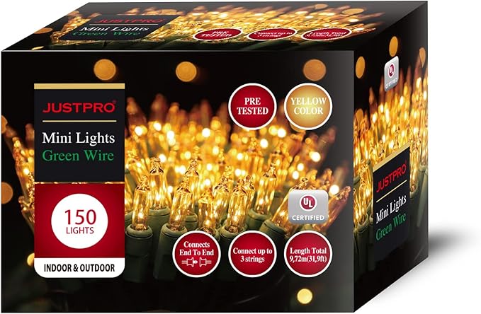 150LIGHTS Yellow Extra-Bright with End Connectors Christmas Decorative Lights 9.72m UL Certified Mini String Light Set Waterproof for Home Garden Holiday Christmas Tree Party Patio Wedding-HomvellaHome