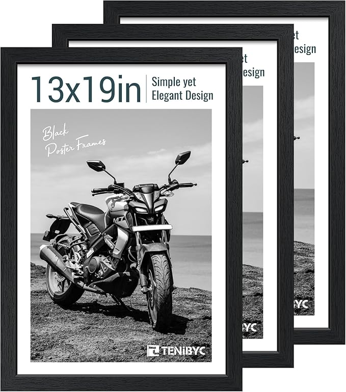 13x19 Picture Frame 3 pk, Textured Black Solid Wood Poster Frame, HD Tempered Glass, Wall Gallery Frame-HomvellaHome