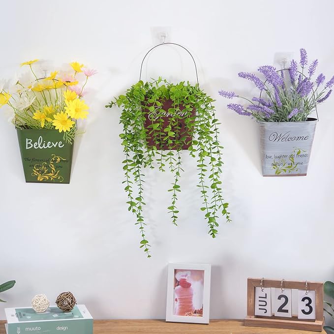 GDYOOSHOW 3Pcs 7.4" Tall Galvanized Metal Hanging Planter Rustic Wall Flower Bucket Echelon Wall Pot for Garden Balcony Indoor or Outdoor-HomvellaHome