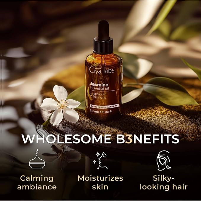 Gya Labs Jasmine Essential Oil for Diffuser - Huge 4 Fl Oz - 100% Pure Natural Jasmine Oil for Diffuser, Skin, Hair, Massages, Aromatherapy & Candle Making Scent-HomvellaHome