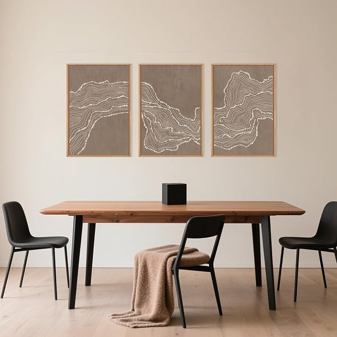 Geometric White Tan Wave Framed Canvas Wall Art Set, Abstract Line Art Painting, Modern Minimalism Wall Decor, Neutral Art Print for Living Room, Bedroom, Dining Room, Office - 16"x24"x3-HomvellaHome