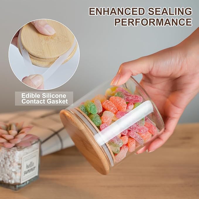 Glass Food Storage Jars 6-Pack - 4x4 in-Clear Glass Food Canisters with Bamboo Lid Airtight For Serving Tea, Coffee, Flour, Sugar, Candy, Cookie, Spice and More (Circular)-HomvellaHome