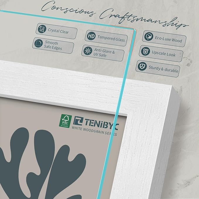 11x17 Picture Frame 3 Pack - White Woodgrain, Solid Wood & HD Tempered Glass, Wall Gallery Poster Frame-HomvellaHome