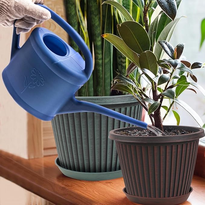 12 inch Plant Pots Indoor Outdoor, 4 Pack Large Planter, Plastic Flower Pots with Saucer and Drainage Holes, Modern Decorative Resin Garden Pots for House Plants-HomvellaHome