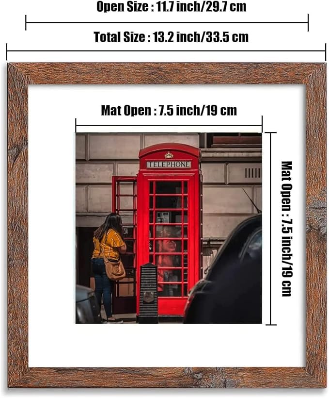 12x12 Picture Frame Set of 6, Display Pictures 8x8 with Mat or 12x12 Without Mat for Wall Mounting,Rustic Brown-HomvellaHome