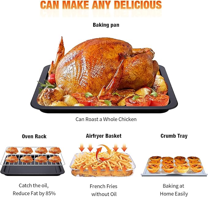 Geek Chef 26 QT Air Fryer Oven, Big Air Fryer, Toast Oven with Bake, Roast, Pizza, Easy to Use & Clean, 6 Slice Toast, Stainless Steel-HomvellaHome