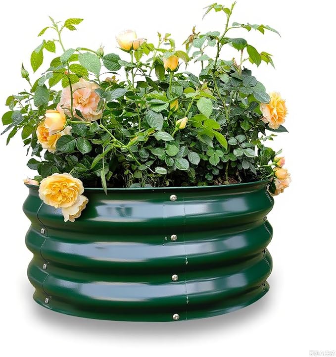 GARDMAX 2x2x1FT Galvanized Round Raised Garden Bed Kit, Metal Planter Boxes Outdoor with Easy Assembly, Large Garden Bed for Vegetables, Fruits, Flower, Herbs Dark Green-HomvellaHome