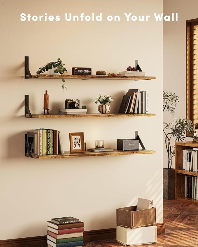 Long Wall Shelves, 36 Inches Floating Book Shelves, Hanging Book Shelves for Wall, Long Large Deep Floating Shelves for Kitchen Bedroom-HomvellaHome