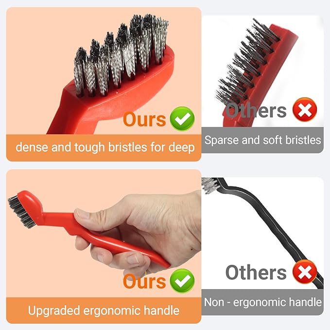 GOLDEN SMILE 3-Pack Heavy-Duty Stainless Steel Wire Brushes – 7" Ultra-Stiff 5x29 Grid (40% Denser Bristles) – Resists Bending, Rust & Grime Blaster for Industrial Cleaning-HomvellaHome