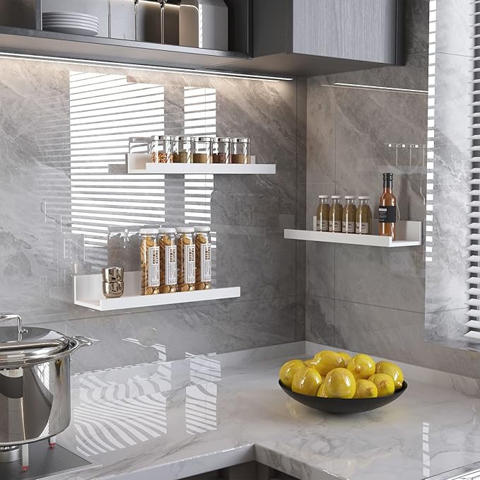 Giftgarden 16 Inch White Floating Shelves for Wall Mount, Modern Wood Wall Shelf Ledge for Bathroom Bedroom Living Room Kitchen Nursery Storage, Set of 3 Different Sizes-HomvellaHome