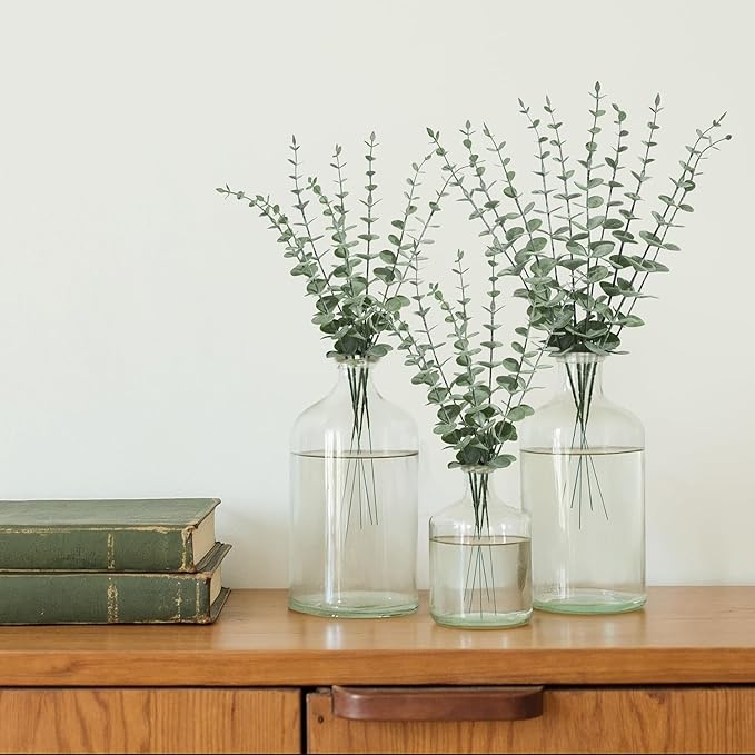 18Pcs Faux Eucalyptus Stems, 15" Artificial Eucalyptus Plants with White Frosted Coating, Fake Eucalyptus Decor Plastic Greenery Leaves for Wedding Bouquets Home Decor DIY Floral Arrangements-HomvellaHome