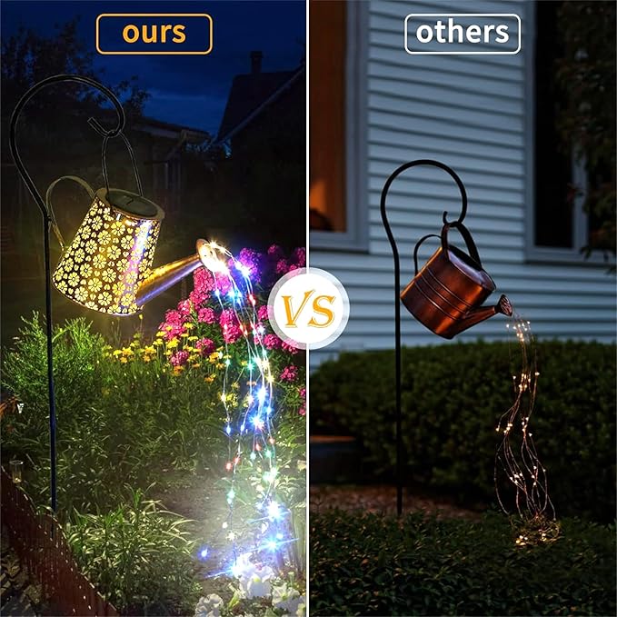 2 Pack Solar Watering Can Lights with Shepherd Hook, 8 Multi-Color Changing Modes, IP65 Waterproof, 60pcs String Lights for Outdoor Garden Pathway Lawn Patio Deck Walkway Courtyard-HomvellaHome