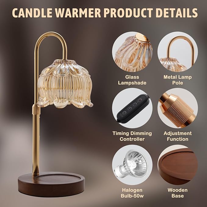 GEEZO Fragrance Candle Warmer Lamp，Electric Candle Warmer with Timer & Dimmer，Mom Christmas Birthday Gifts for Women, House Warming Gifts New Home Bedroom Decor-HomvellaHome