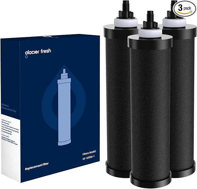 GLACIER FRESH Replacement for BB9-2 Black Purification Water Filter, Compatible with Berkey® BB9-2 Black Filters and Berkey® Gravity Water Filter System, 3 Pack-HomvellaHome