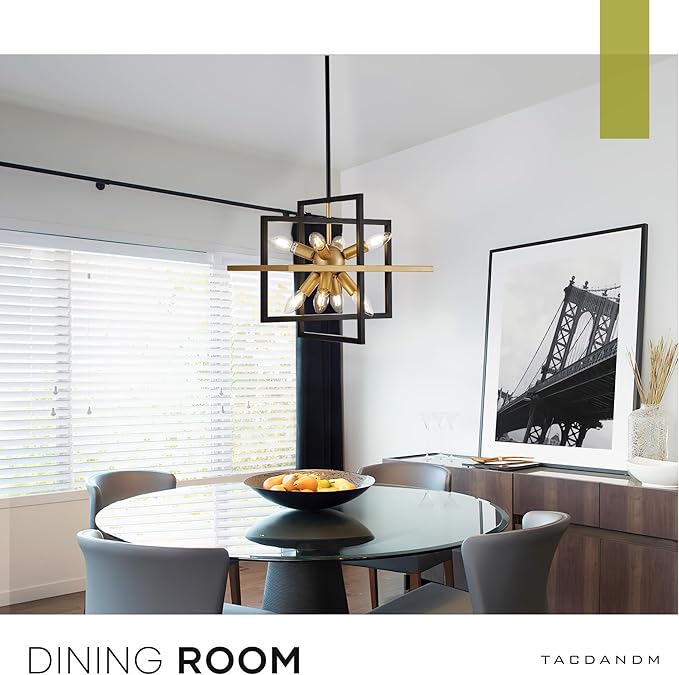 15.8'' Black Gold 8-Light Sputnik Chandelier Modern Industrial Adjustable Hanging Geometric Pendant Light Fixture for Entryway Foyer Stairway Hallway Bedroom Living Room Kitchen Island-HomvellaHome