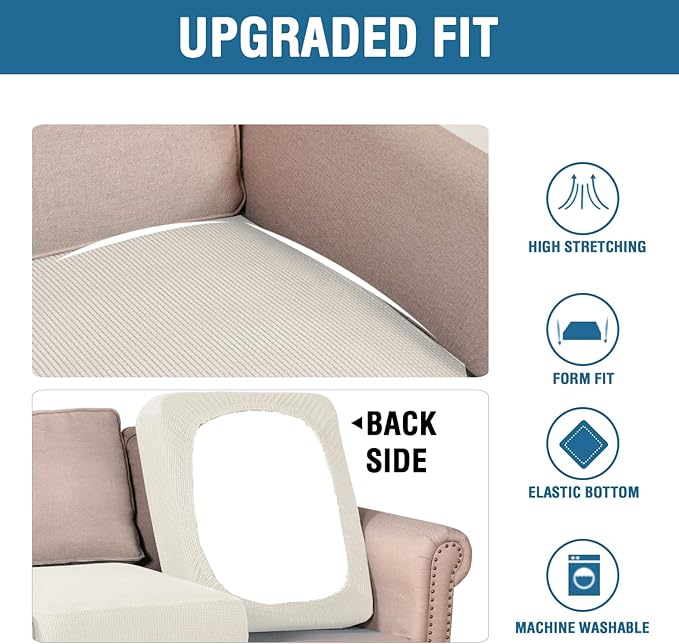 H.VERSAILTEX Super Stretch Individual Seat Cushion Covers Sofa Covers Couch Cushion Covers Slipcover Sets Thick Jacquard Textured Twill Fabric (1 Piece Chair Cushion Cover, Porcelain)-HomvellaHome