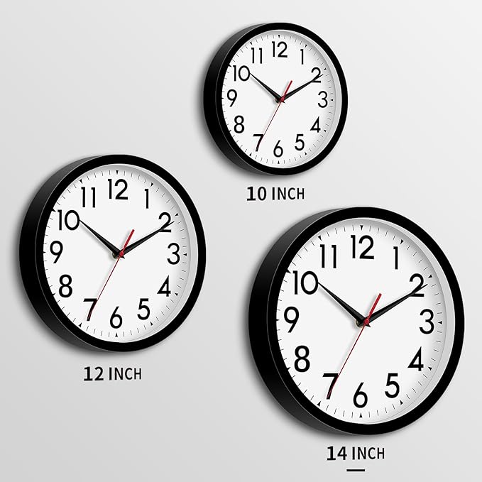 14 Inch Wall Clock Large Battery Operated Big Silent Non Ticking Analog Clock Decorative for Living Room Office Kitchen Outdoor Classroom Bedroom Bathroom School(Black)-HomvellaHome