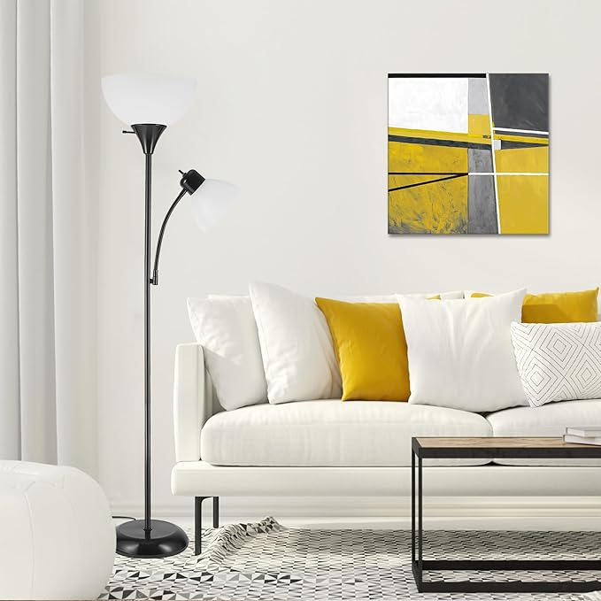 GLOBE Electric 67135 72" Torchiere Floor Lamp and Adjustable Reading Light, Matte Black, Frosted Shade, Dual Rotary Switch, 3-Step Dimming, Modern Lighting for Living Room or Office-HomvellaHome