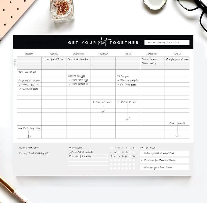 Get Your Stuff Together Weekly Work Planner - 8.5 x 11 Inch Undated Daily Planner with 52 Tear-Off Pages, Weekly To Do List Notepad for Effective Task Management, US Owned Busines-HomvellaHome