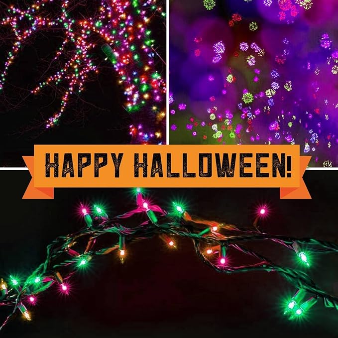 150LIGHTS Orange Purple and Green Extra-Bright with End Connectors Halloween Decorative Lights 9.72m UL Certified Mini String Light Set Waterproof for Halloween Home Garden Tree Party Patio-HomvellaHome