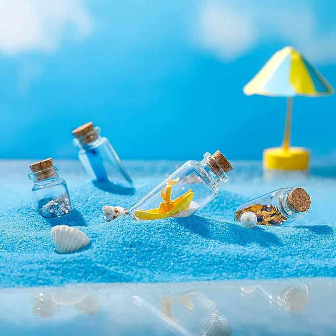 Geiserailie 45 Pcs Mini Glass Bottles with Cork Stoppers Spell Jar Clear Wishing Jars with 50 Eye Screws 3 Funnels for Wedding Party Favors DIY Art Crafts Decoration, 5 Sizes-HomvellaHome