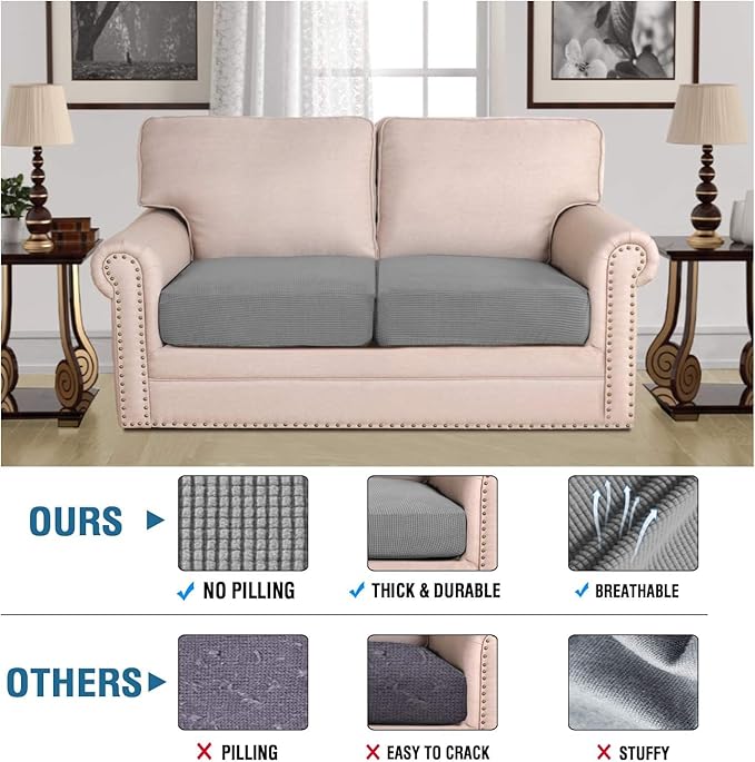 H.VERSAILTEX Super Stretch Individual Seat Sofa Covers Couch Slipcover Sets Thick Jacquard Textured Twill Fabric (2 Piece Medium Cushion Covers, Dove)-HomvellaHome