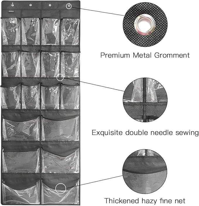 2 Pack Extra Large Hanging Over Door Shoe Organizers,closet shoe organizer shoe rack organizer shoe storage,12+6 Crytal Pockets,8Hooks,black (59"x 21.6")-HomvellaHome