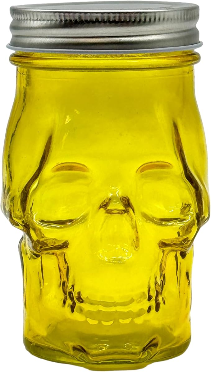 Generic 14 oz Colorful Skull Glass Mason Jar – Mix & Match 7 Vibrant Colors, Large & Durable! (Yellow)-HomvellaHome