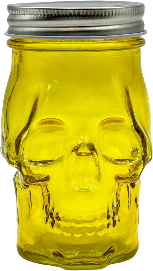 Generic 14 oz Colorful Skull Glass Mason Jar – Mix & Match 7 Vibrant Colors, Large & Durable! (Yellow)-HomvellaHome