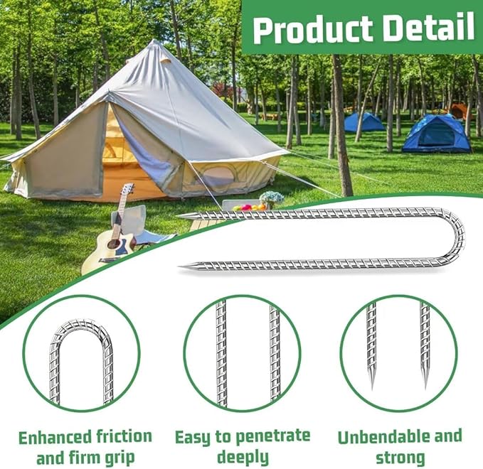 Ground-Stakes-Heavy-Duty-12 inch, U-Hook Rebar Stakes Galvanized Anti-Rust 6pcs Garden Stakes Metal Ground Anchors for Garden Dog Fence Chicken Coop Tent Trampoline Accessories Deer Fence-HomvellaHome