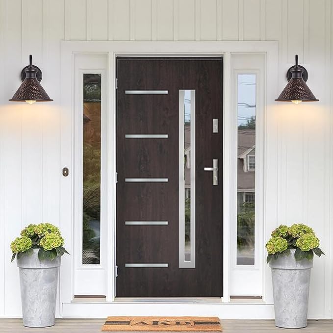 2 Pack Dusk to Dawn Outdoor Wall Light Fixtures Photocell Sensor, Exterior Sconce Light with Cast Hammered Aluminum Shade, Outside Wall Mount Lamp for House Patio Garage Entryway Doorway-HomvellaHome