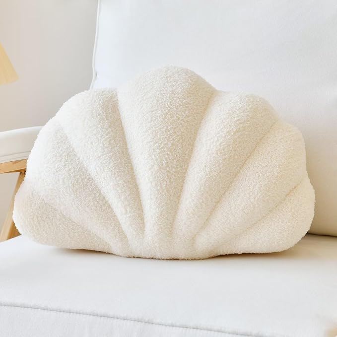 Beige Seashell Throw Pillows, Shell Shaped Throw Pillows, 13 Inch Soft Home Decorative Pillow Plush Cushion for Bed Couch Living Sofa Room Decor Accent Throw Pillow-HomvellaHome