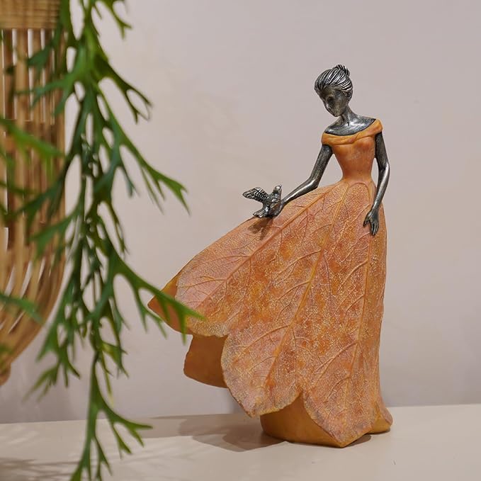 Guichifun Fairy Statue Collection Home Decoration - Orange Leaf Angel Girls Resin Fall Decor for Outside or Inside Rustic Garden Outdoor Yard Decorations Figurines Gift 8.5 x 5.25 x 12 Inch-HomvellaHome