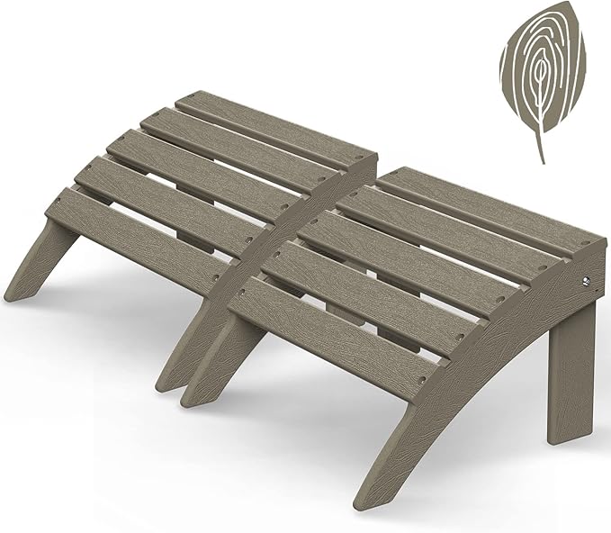 GREENVINES Adirondack-Ottoman | Wood Grain | Set of 2 | HDPE Plastic | Outdoor Footrest | All Weather | Foot Rest | Foot Stool | Desert Brown | for Adirondack Chair-HomvellaHome