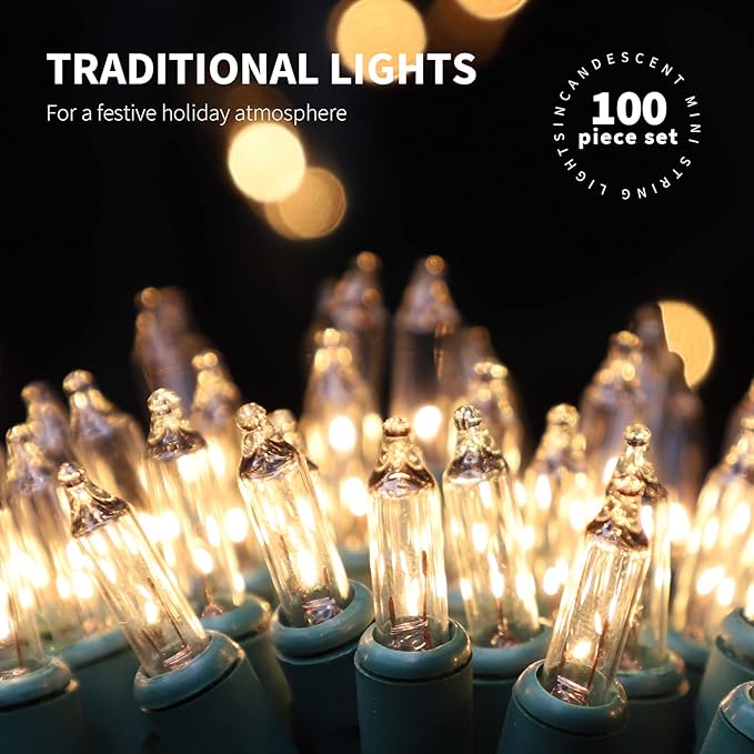 100LIGHTS WARM WHITE Extra-Bright With End Connectors Christmas Decorative Lights 5.98m UL Certified Mini String Light Set Waterproof for Home Garden Holiday Christmas Tree Party Patio Wedding-HomvellaHome