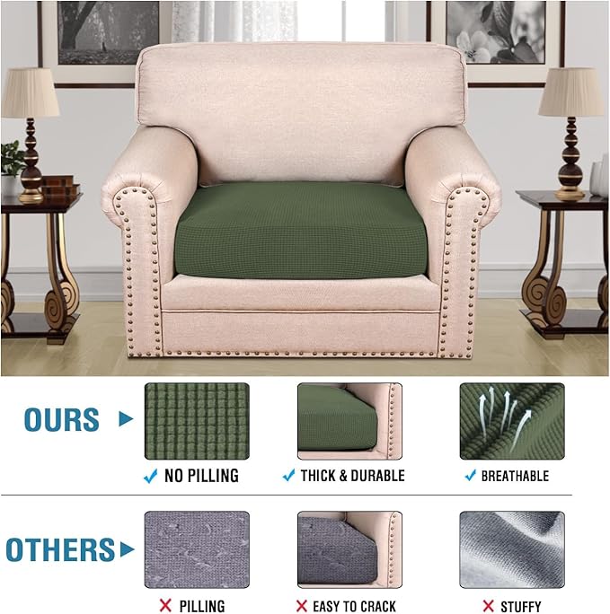 H.VERSAILTEX Super Stretch Individual Seat Cushion Covers Sofa Covers Couch Cushion Covers Slipcover Sets Thick Jacquard Textured Twill Fabric (1 Piece Chair Cushion Cover, Bronze Green)-HomvellaHome
