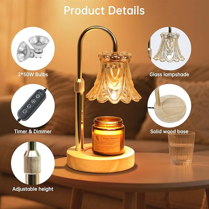 GEEZO Fragrance Candle Warmer Lamp，Electric Candle Warmer with Timer & Dimmer，Mom Christmas Birthday Gifts for Women, House Warming Gifts New Home Bedroom Decor-HomvellaHome