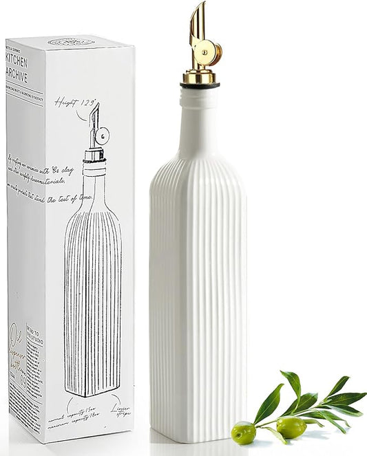 getstar 18 oz Olive Oil Dispenser Bottle for Kitchen, Ceramic Oil Bottle with Automatic Stainless Steel Pourer (Golden Pourer)-HomvellaHome
