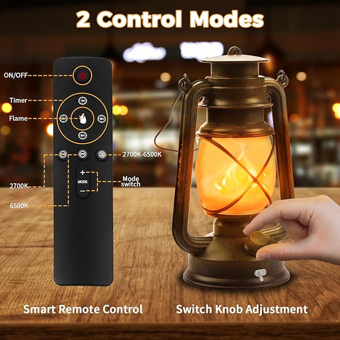 2 Pack Bronze Vintage 4 Modes Light LED Lanterns，Rechargeable Dancing Flame Lanterns Decorative Outdoor&Indoor, Remote Control Waterproof Hanging Lights for Camping,Patio Garden Pathway-HomvellaHome